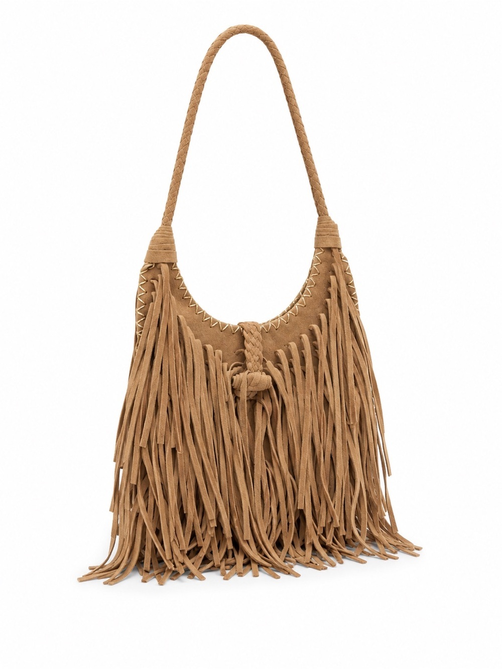 Sam Forever Fringe Hobo Bag Taupe Faux Suede Boho Festival Purse